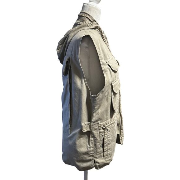 Vintage Banana Republic Safari Vest 100% Cotton Packable Hood Zip Utility Size S - Picture 5 of 6